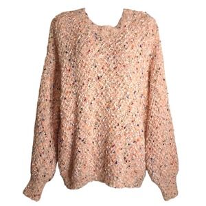 Women's‎ Round Neck Sweater Pink/Multicolor Long Sleeve L 100% Polyester Knit